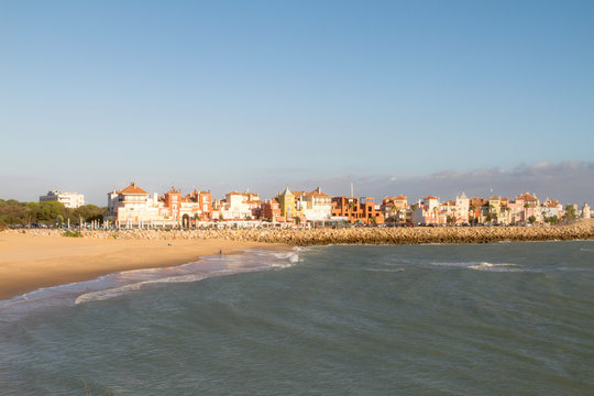 Beach And Colorful Fishing Village In Andalusia. Puerto Sherry, Cadiz