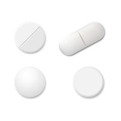 Realistic set pills isolated on white background. Vector illustration. - obrazy, fototapety, plakaty