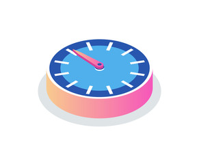 Round clock isolated time measurement icon. Vector circle with hour and minute pointers, 3d isometric modern timer with dial. Chronometer or deadline symbol, timepiece