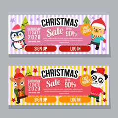 christmas horizontal banner template sale present penguin squirrel flat style
