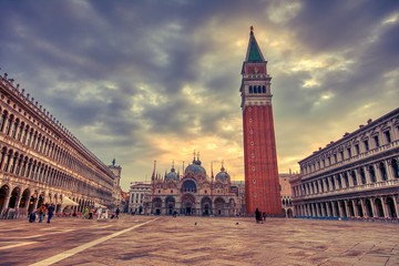 Saint Mark's square with campanile and basilica in Venice.
