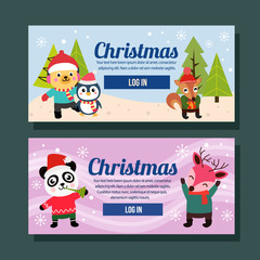 christmas banner horizontal holiday dog penguin deer panda