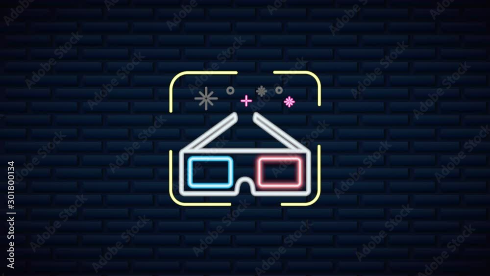 Sticker wall with neon light 3d glasses