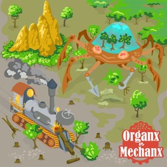 Fantasy battle between mechanical and organic machines in vector format cartoon illustrations 5