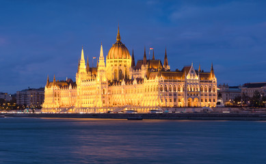Fototapeta na wymiar Illuminated Hungary parliament