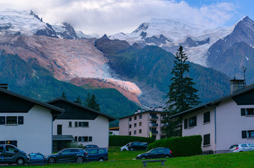 Fototapeta na wymiar Hike from Chamonix up to La Jonction glacier des Bossons. Mont Blanc Massif, French Alps, Chamonix, Bosson Glacier, France, Europe.