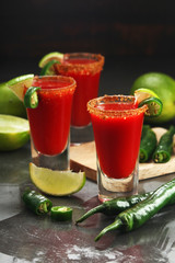 Shots with sangrita - traditional Mexican cocktail	