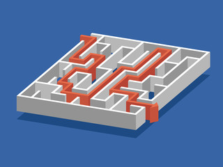 Labyrinth shape design element. Three entrance, one exit and one right way to go, but many paths to deadlock.