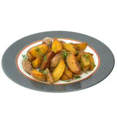 fried potato halves on a plate without background