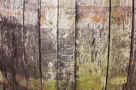 Texture of old wooden barrel close up for background.