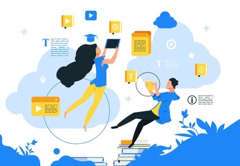 Education and training concept. Teamwork and meeting, learning courses and improving professional skills. Vector isolated illustrations design template school management program