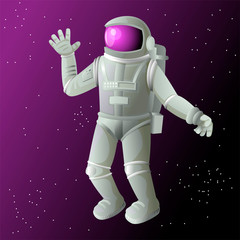 Cosmonaut in space. Astronaut in a spacesuit on a space background. Realistic vector charecter