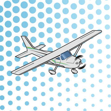 Small plane vector illustration. Single engine propelled aircraft. Pop art cartoon style