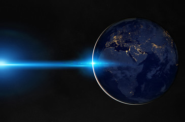 View of planet Earth at night with cities lights on Europe and Africa 3D rendering elements of this image furnished by NASA