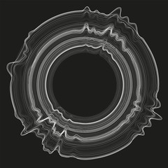 Vector 3d echo audio circular wavefrom spectrum. Abstract music waves oscillation graph. Futuristic sound wave visualization. Glowing impulse pattern. Synthetic music technology sample. - obrazy, fototapety, plakaty