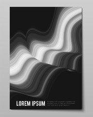 Cover with bw wave abstract vector background. Dynamic warped lines. Futuristic motion surface. Gradient distorted stripes. Cover for your designs. Eps 10.