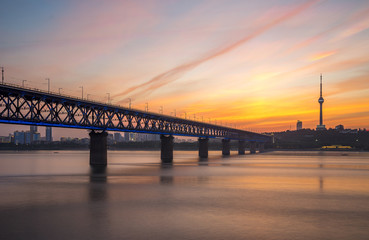 Fototapeta na wymiar Wide-angle wuhan yangtze river bridge at hubei province, China, it is the first yangtze river bridge.
