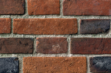 Wall of red weathered bricks. Old brick wall. Grunge background