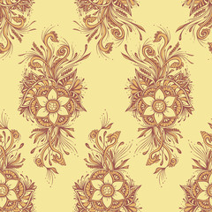 Seamless pattern or texture with decorative flowers in beige for wallpaper or textile or decoration package or for hygiene products or for fashion or decoupage or drapery