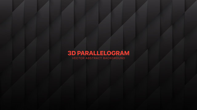 3D Vector Parallelogram Pattern Conceptual Sci-Fi Abstract Darkness Background. Science Technological Tetragonal Structure Dark Gray Wallpaper. Three Dimensional Tech Blank Black Friday Backdrop