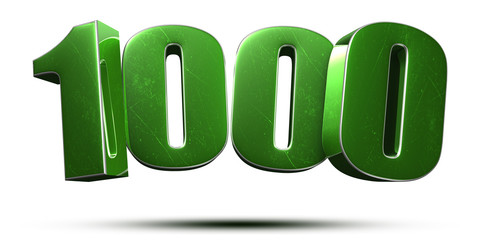 1000 3d numbers green on white background.(with Clipping Path). - obrazy, fototapety, plakaty