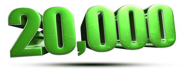 20000 green 3d rendering on white background.(with Clipping Path).