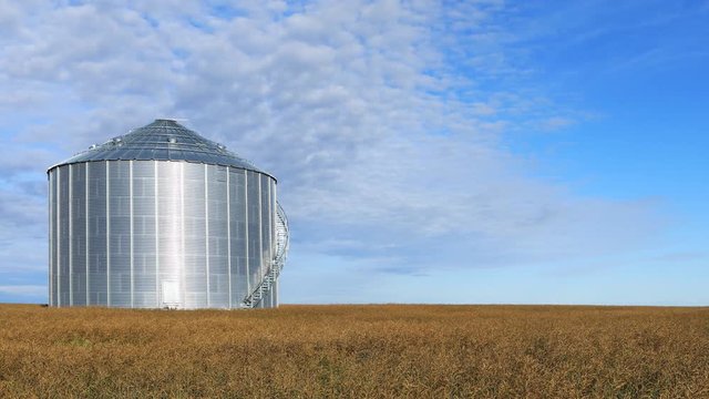 Timelapse of large grain bin Saskatchewan prairies, Canada 4K