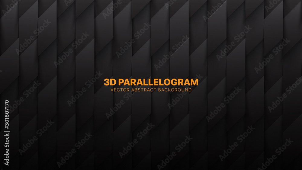 Wall mural 3d vector parallelograms pattern conceptual technology abstract dark gray background. science techno