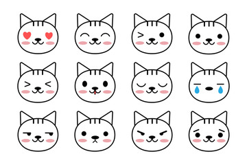 Set of cute cat. Kawaii style. Emoticons with cats faces