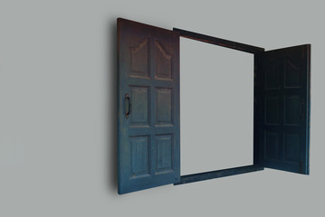 Old wooden windows on a gray background.(with Clipping Path).