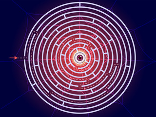 Labyrinth shape design element. Three entrance, one exit and one right way to go, but many paths to deadlock.