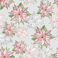 Floral Christmas seamless pattern with stylized poinsettia flower. Vector illustration.