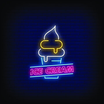 Ice Cream Neon Signs Style Text Vector