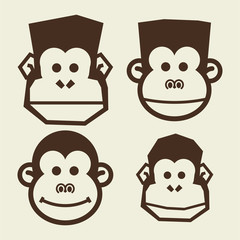 set of monkey head for template design