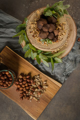 Delicious naked coffee and hazelnuts cake