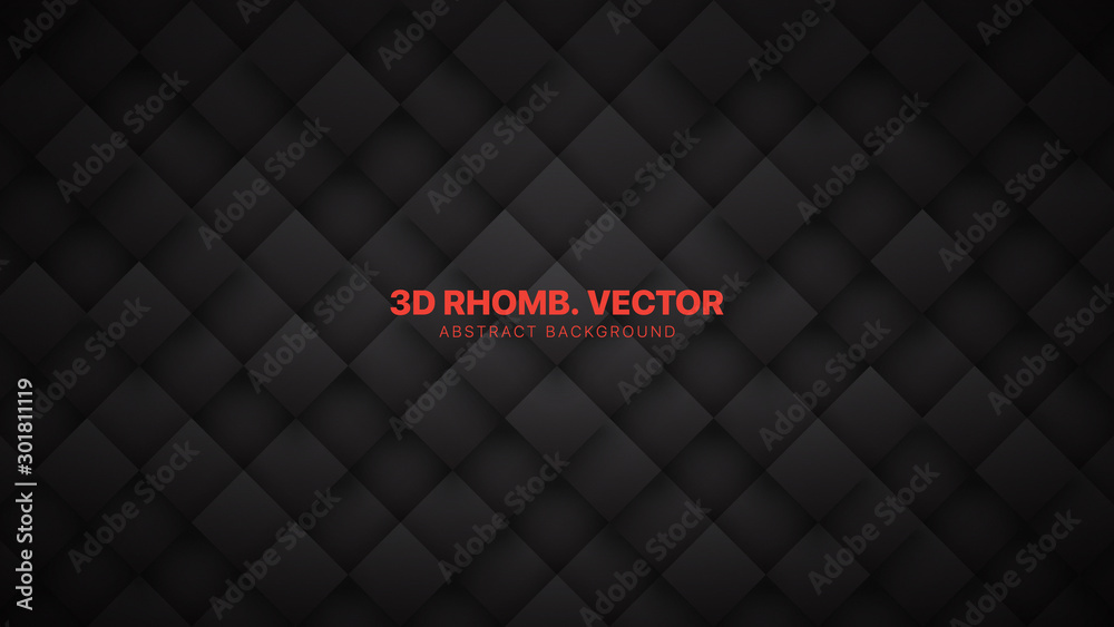 Wall mural 3d vector rhombus blocks grid technological dark gray abstract background. science technology concep