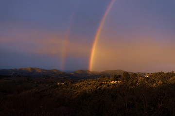 Fototapeta na wymiar Rainbow in the morning sky