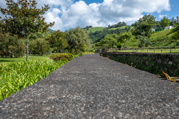Azores Garden with a scenic view over the landscape, Furnas São Miguel Island, Azores, Portugal