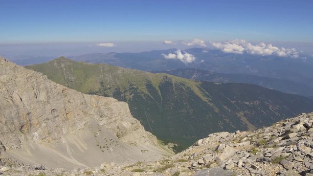 Greek Mount Olympus,  Mikra kazania, Horizontal pan motion. 4K UHD footage