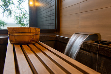 Obraz na płótnie Canvas Bathtub and washbasin in hot spring soup house,