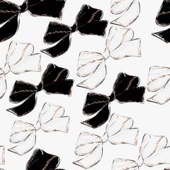 Cute seamless pattern with beautiful hand drawn black and white  bows.  doodle illustration. Cloth design, wallpaper, wrapping. 