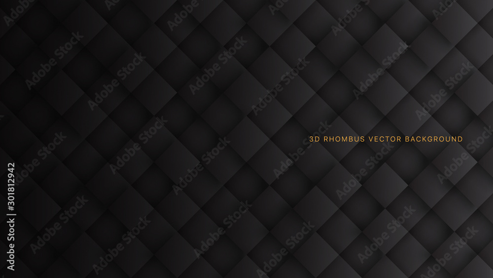 Wall mural 3d vector rhombus blocks grid pattern conceptual sci-fi dark gray abstract background. three dimensi