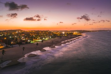 Beautiful view of the beach of Cumbuco, under the sunset captured in Fortaleza, Brazil