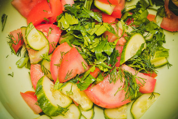 Cut vegetables closeup. Vegetable salad 