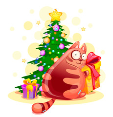 cat celebrates the new year and receives gifts