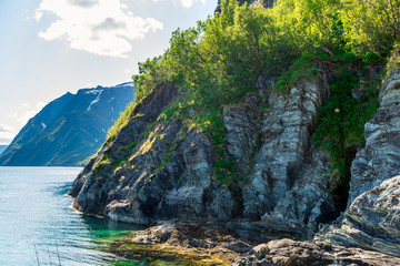Norway mountain landscape. Norwegian sea Mountain View