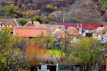 Typical rural landscape and peasant houses in Garbova, Transylvania, Romania. The settlement was...