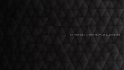 Conceptual 3D Vector Triangles Pattern Technological Black Abstract Background. Science Technology Triangular Structure Dark Gray Wallpaper. Three Dimensional Tech Clear Blank Subtle Textured Backdrop