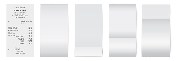 Obraz premium Paper shop check. White supermarket receipt. Financial bill mockup.