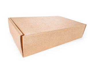 Cardboard box wide angle view isolated with clipping path